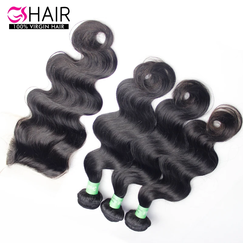 

good quality body wave weft braid bundles human hair extensions with closure, Natural color #1b