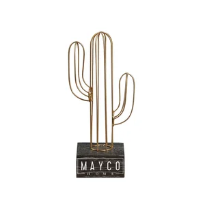 Mayco Wholesale Modern Accessories Pieces Items Handmade Welded Gold Cactus Sculpture Unique Luxury Tabletop Home Decoration