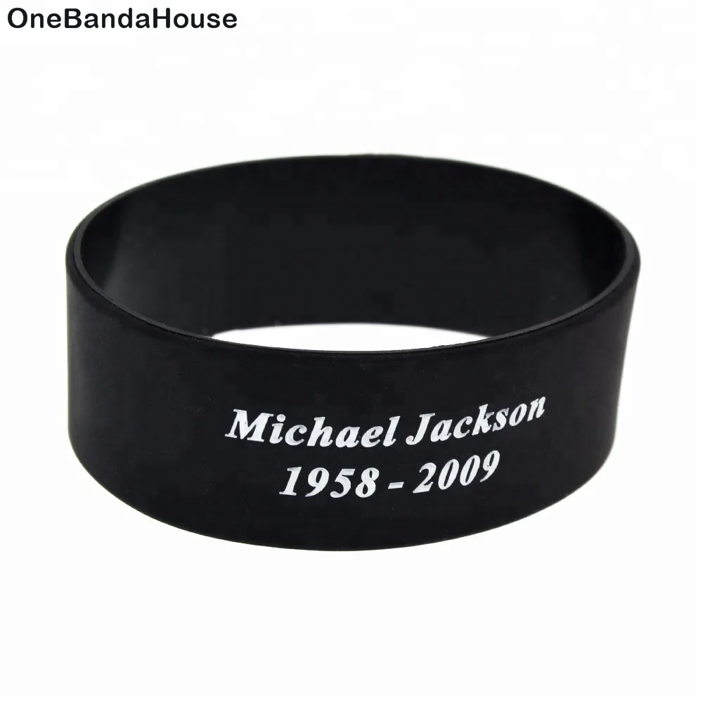 

25PCS/Lot 1 Inch Wide Michael Jackson Silicone Wristband Memorial Bracelets for Music Fans, White;black