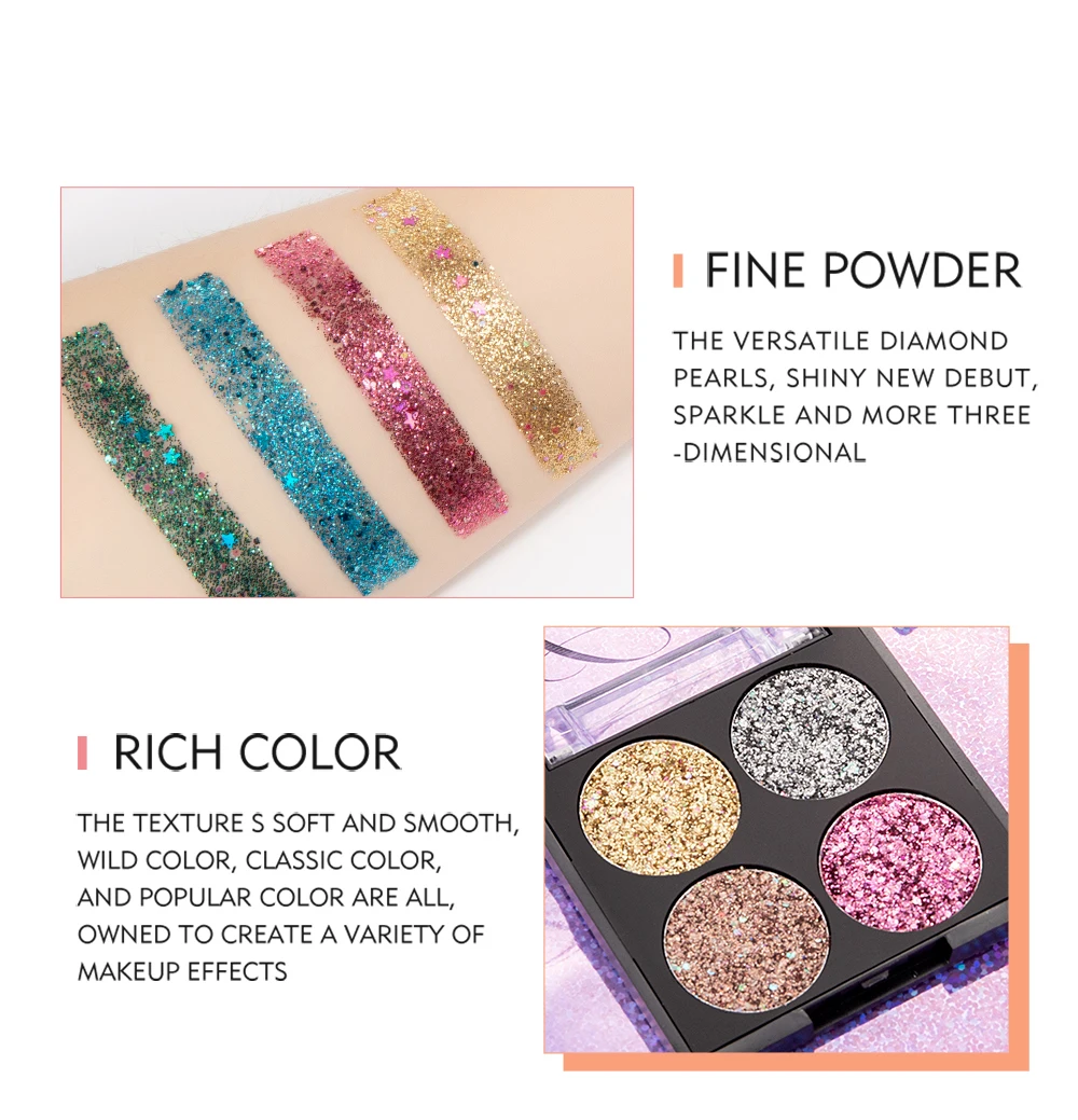 Handaiyan 4 Color Diamond Glitter Eyeshadow Palette Make Up Eye Shadow ...