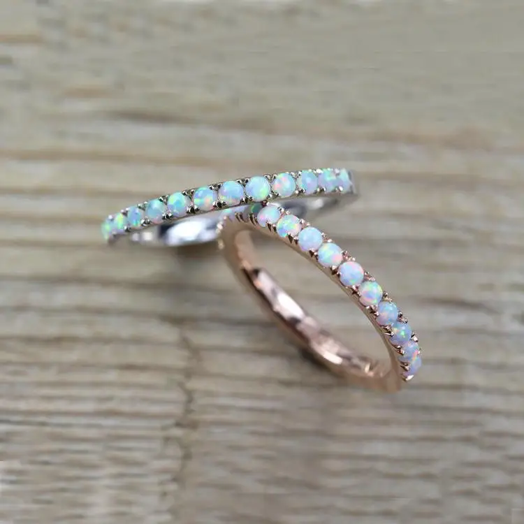 

Promise Gifts Rose Gold Thin Opal Eternity Band Stack Ring for Wedding, As you see