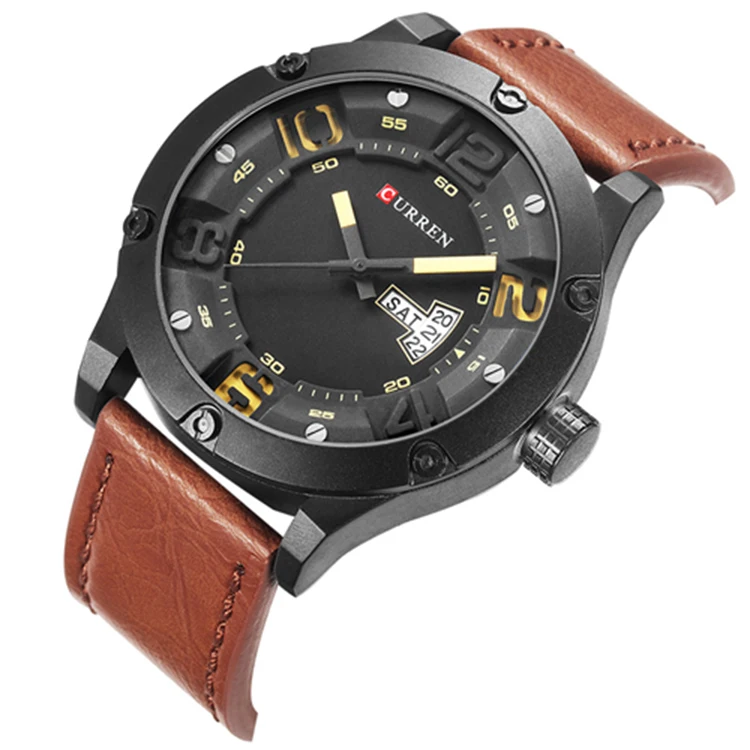 

CURREN 8251 Men Quartz Watch Fashion Top New Luxury Brand Week Date Leather Strap Sports Watches, 5 colors