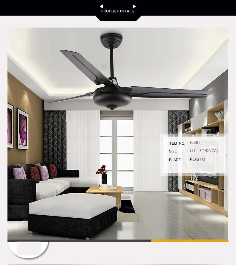 56 Inch Ceiling Fan With 3 Pieces Metal Aluminum Alloy Blade And Passed