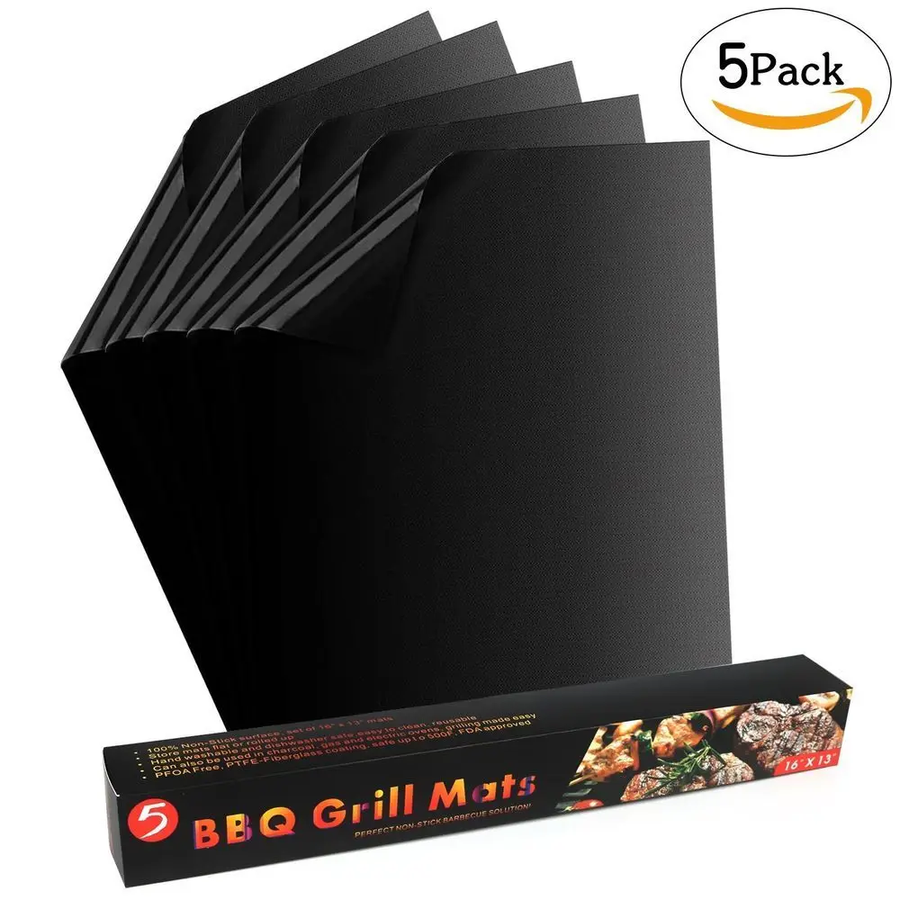 

US Fine Kitchenware Grill Mat Set of 5 ptfe Oven Liner Non-Stick BBQ Grill Mats