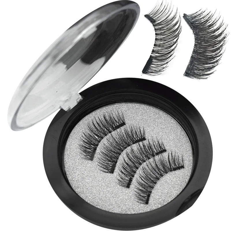 

Custom 2pcs/pair 3 Magnetic Eyelashes 3D False Eyelashes Natural False Eyelashes Double Magnet 24P With Gift Box Dropshipping