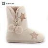 knit beige fashion beautiful women indoor footwear snow boots slippers with pom pom