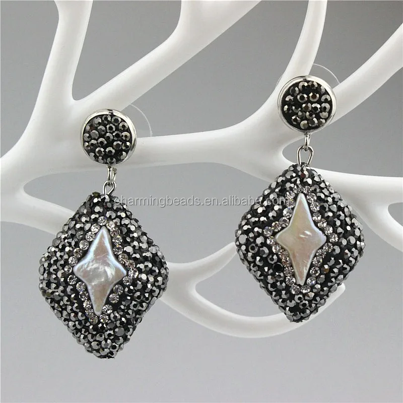 CH-ZSE0194 fashion stone diamond earring,wholesale gemstone jade stud earring,handmade pave crystal pearl stud earring jewelry