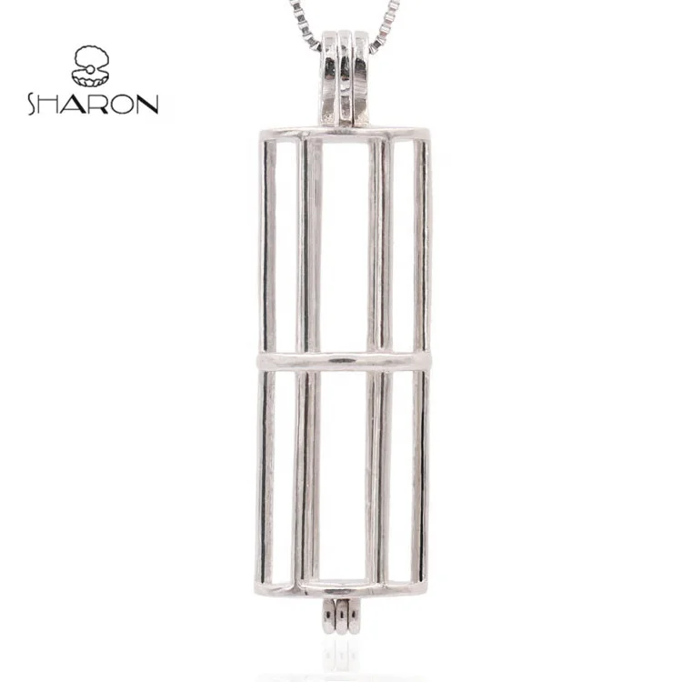 

Love Wish Pearl light Cylinder 925 Sterling Silver Hollow Tube Cage Pendant