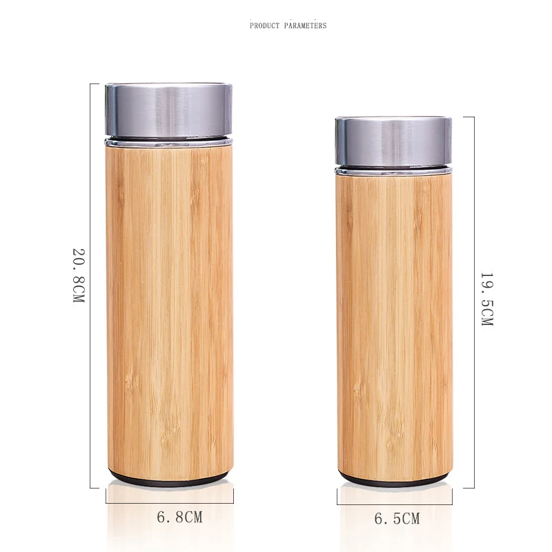 double wall bamboo water bottle with lid bpa free water bottle printed laser logo stainless steel bamboo water bottle