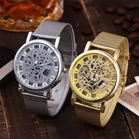 

Free Shipping gold mesh skeleton watch chronograph men quartz wristwatch accessories online shopping mw30
