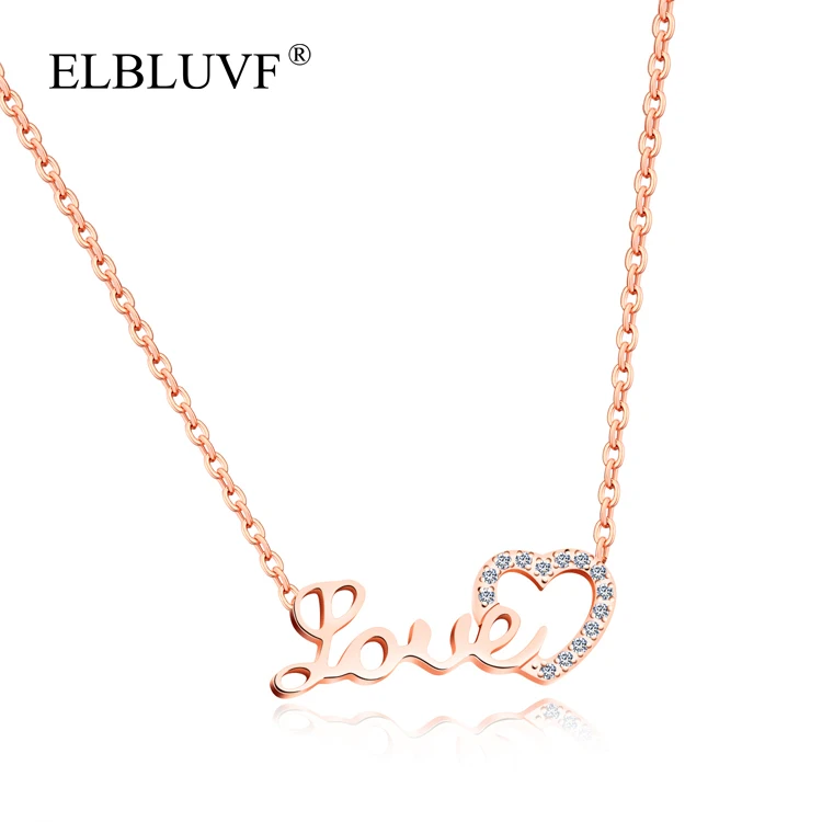 

ELBLUVF Stainless Steel Zircon Jewelry LOVE Heart Shape Pendant Necklace For Women And Girls, Rose gold , stainleaa steel