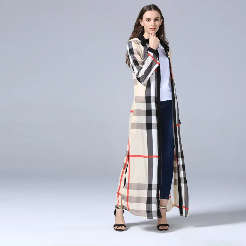 

Wholesale Women Plaid Long Sleeve Maxi Dress Muslim Beige Long Sleeve Shirt Dress