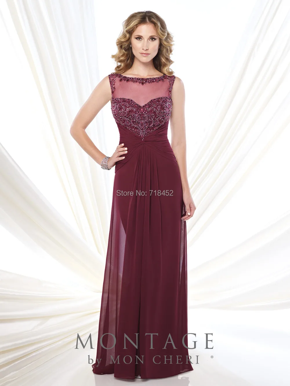 Buy Fashion Design Burgundy Chiffon Mother Of Bride Dress For