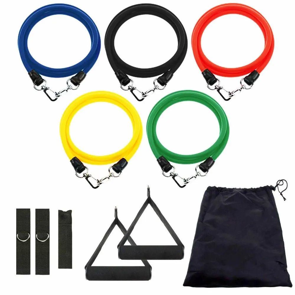 

11 Pcs Fitness Exercise Elastic Band Set Hot Selling TPR TPE Latex Tubes Custom Printed Logo Workout Resistance Bands