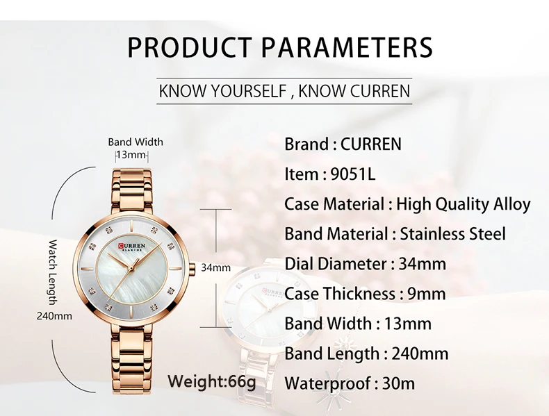 CURREN 9051 Ladies Watches Fashion Elegant Quartz Watch Women Dress Wristwatch Rhinestone Set Dial Rose Gold Steel Band Clock