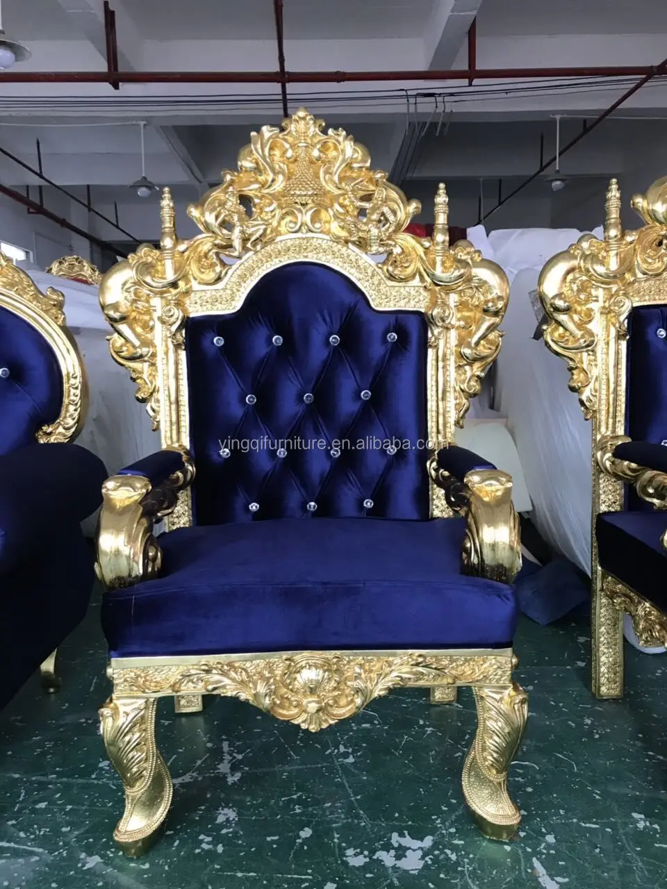 Royal Blue Golden Trim Luxury Wedding King Chairs Buy Royal Blue King