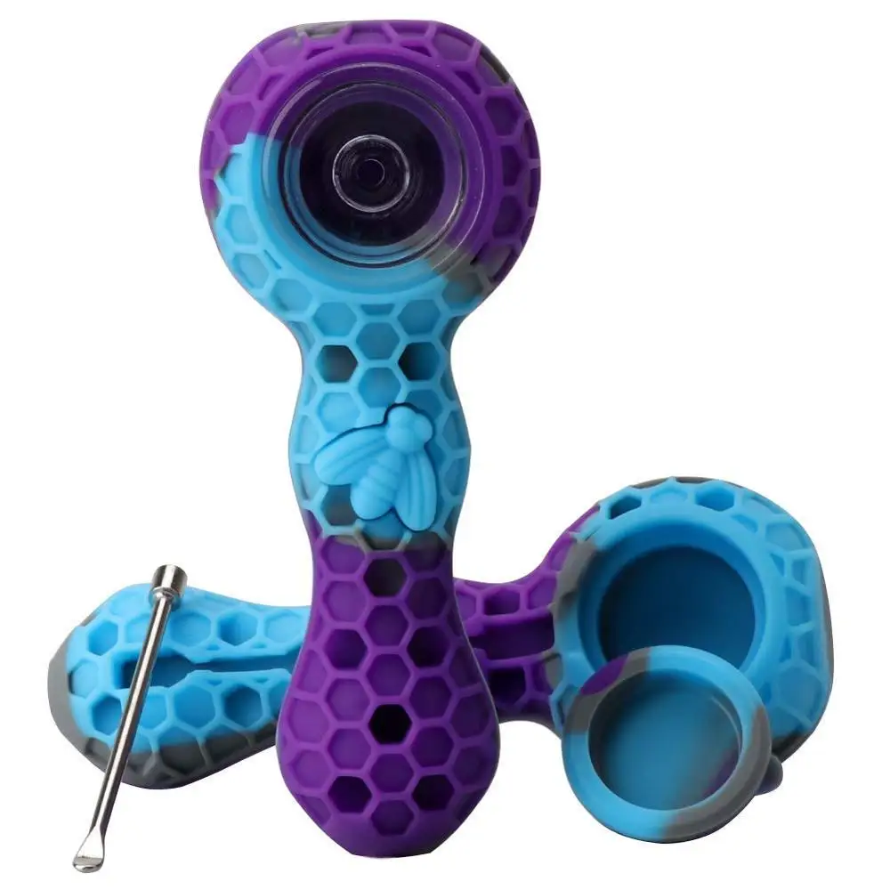 

Chinese Factory silicone honeycomb portable travel hand tobacco smoking pipes with glass bowl, Multi colors