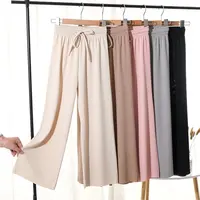 

Summer New Ice Silk High Waist Thin Section Loose Wide Leg Nine Points Straight Casual Pants