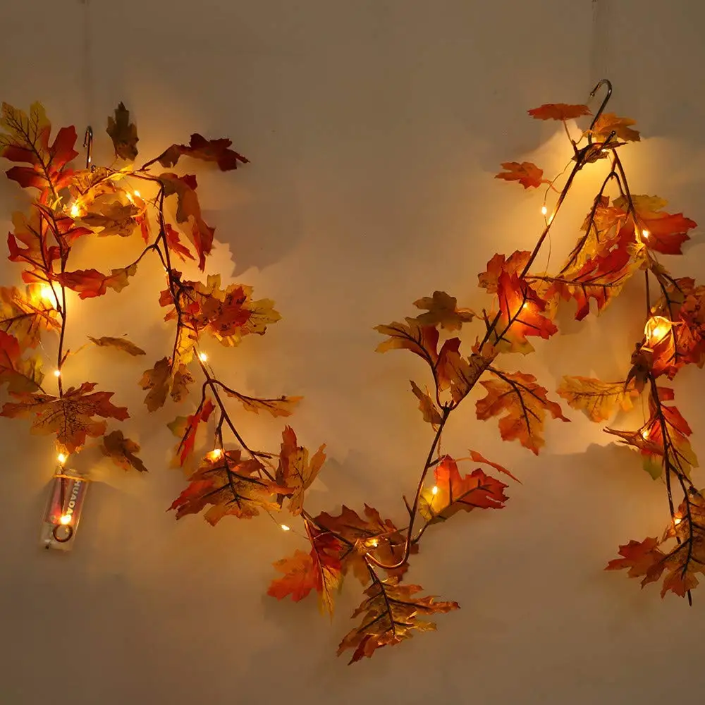 Buy 10FT 30-LED Lighted Fall Leaves Garland, Fall Maple Leaves Garland ...
