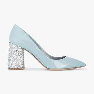 chunky heel blue shoe polish women lady shoes