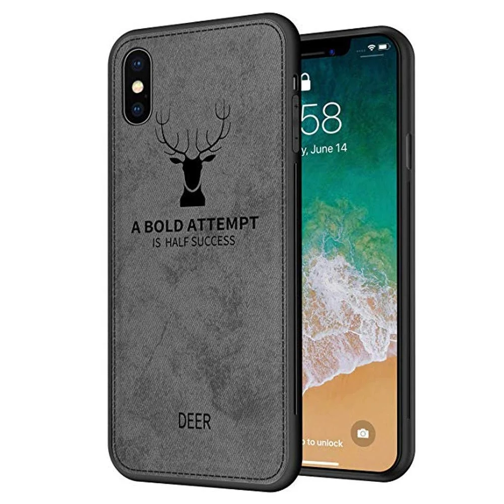 New Slim 3D Deer Print Cloth Pattern Cover Ultra Thin Soft TPU Bumper Shockproof Phone Case Compatible iPhone X Xr Xs Max 8 Plus