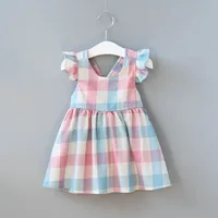 

Hot sale Strap plaid dress baby Korean fashion casual girls plaid baby dress summer