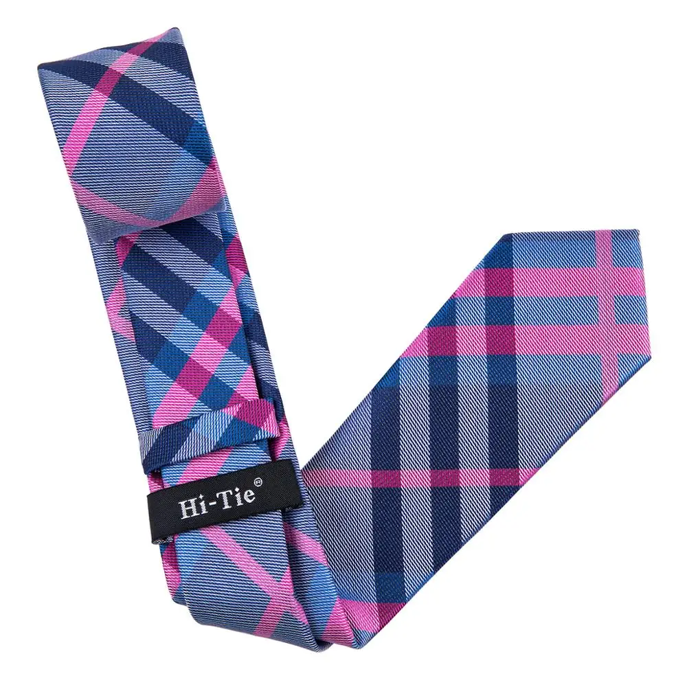 
Silk Slim Necktie Pink Blue Striped Skinny Neck Ties Pocket Square Cufflinks Set 