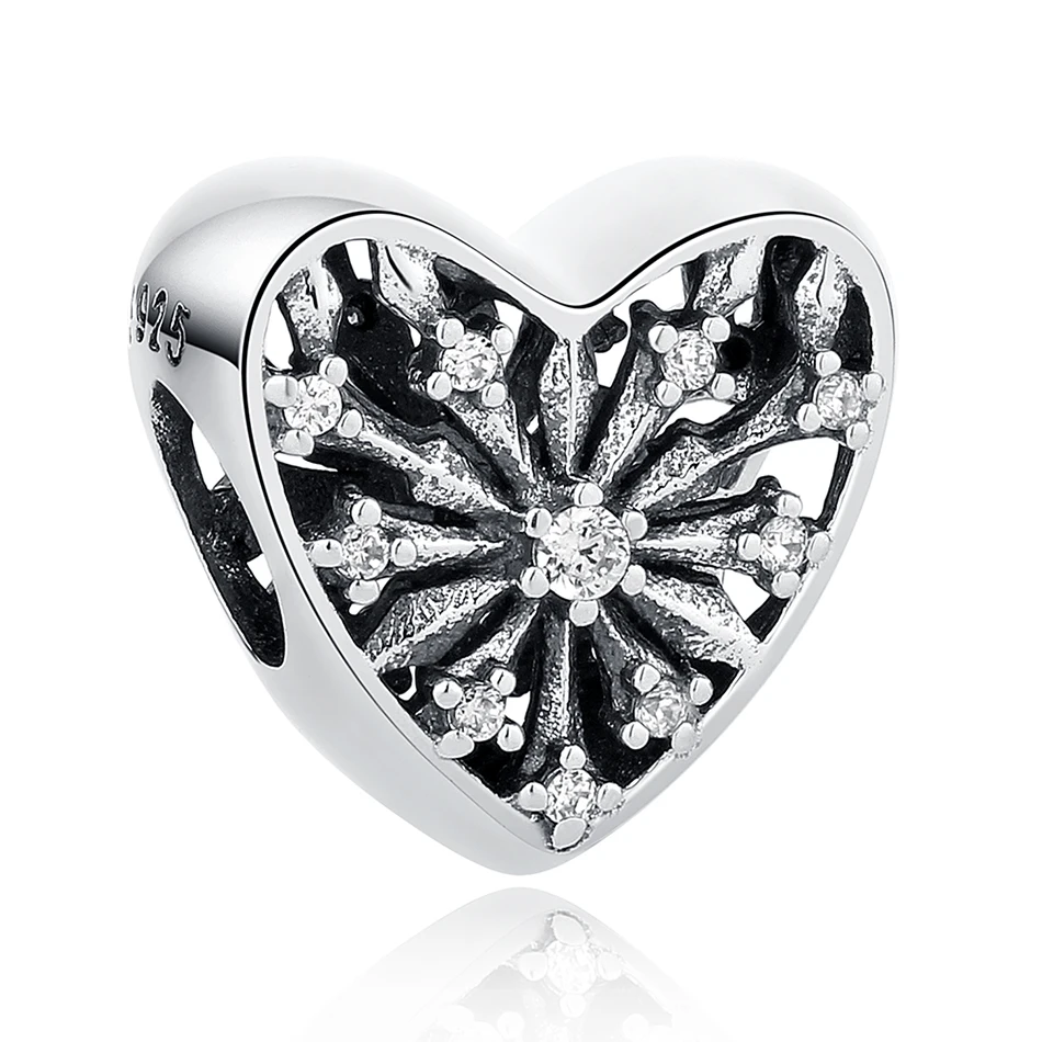 

Fashion 925 Sterling Silver CZ Charm Snowflake Heart Charm Beads Fit Original Bracelet Necklace Making Wholesale Jewelry