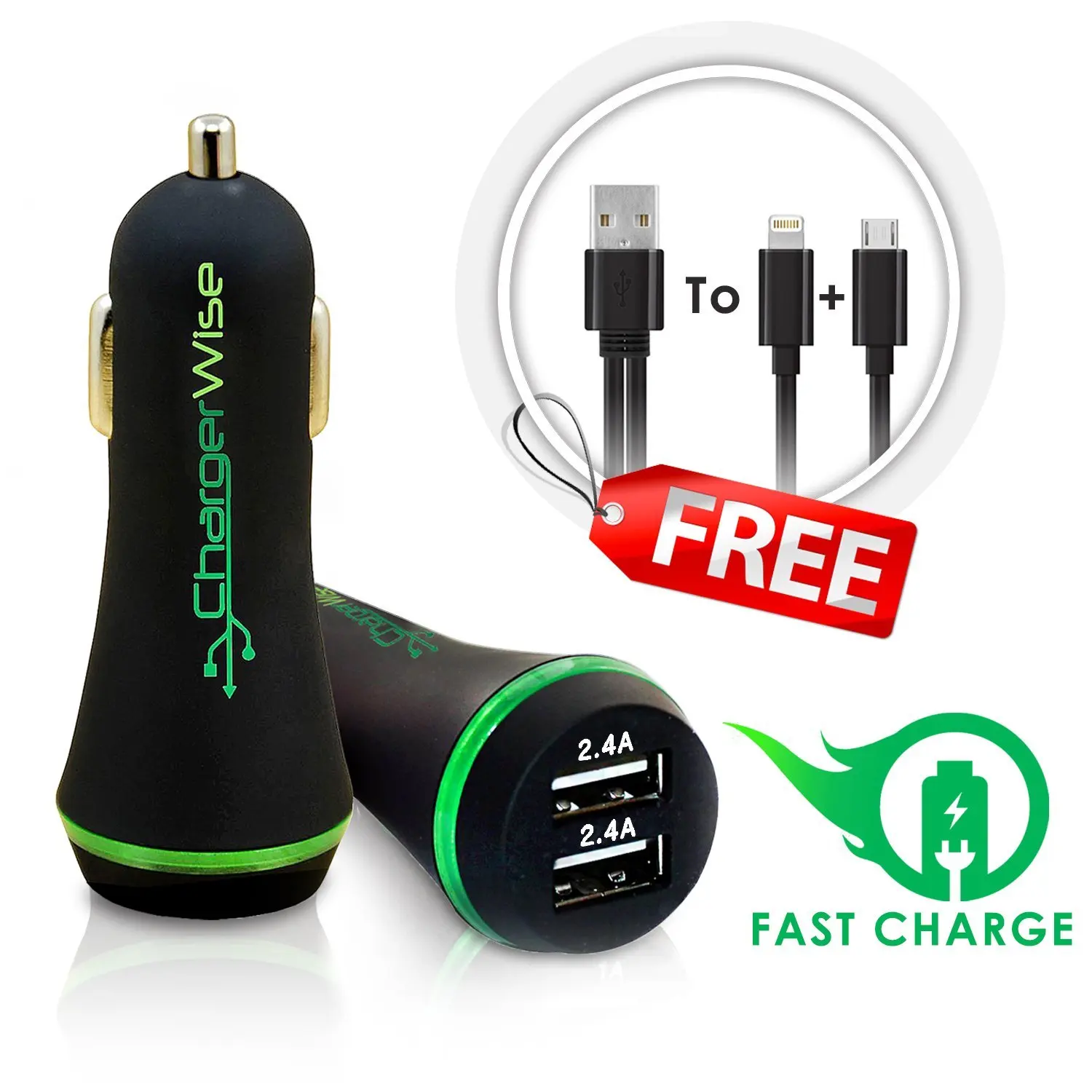 Buy Usb Car Charger With Free 2in1 Charging Cable Universal High
