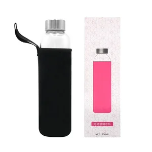 Image of BPA Free Crystal Infused Glass Water Bottle/Eco-friendly stylish design 500ml reusable double wall glass drink water bottle