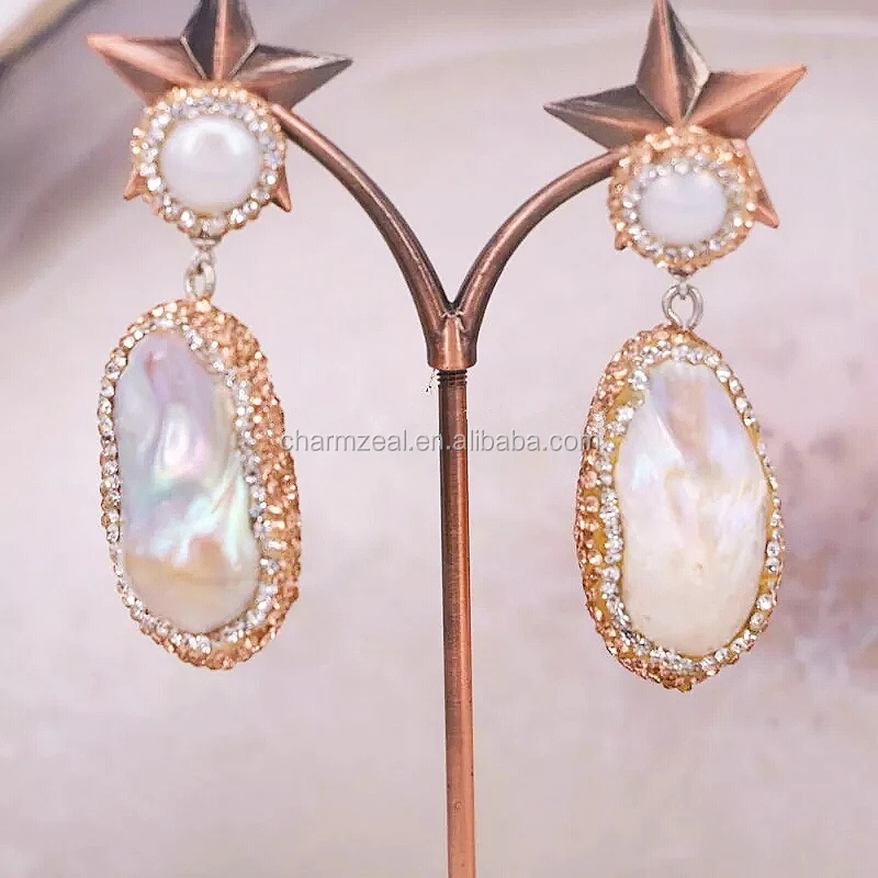 

CZ-E0175 fashion ave gold crystal pearl earring, fresh water earring, baroque pearl earring, N/a