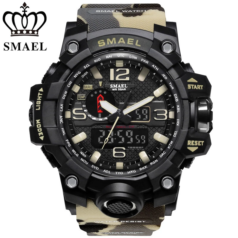

New Arrival Army Military Camouflage Wrist Watches Dual Time Analog Led Clock Waterproof Sports Men Quartz Digital Smael Watch