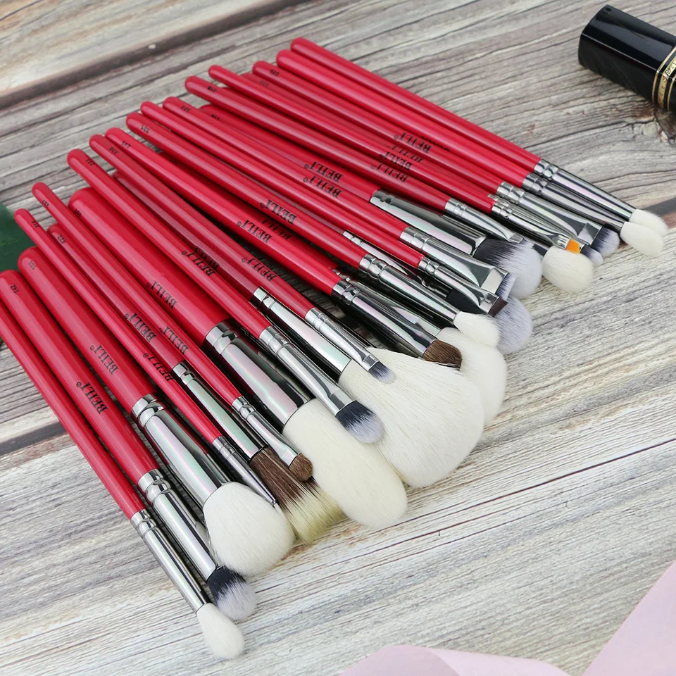 

BEILI Wholesale 24 Makeup Brushes Set Red Kits Cosmetic Tools Foundation Powder Liner Wood Handle Box Private Label