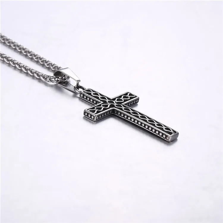 U7 316L stainless steel gold plated christianity jewelry unique black mens vintage cross necklace with chain