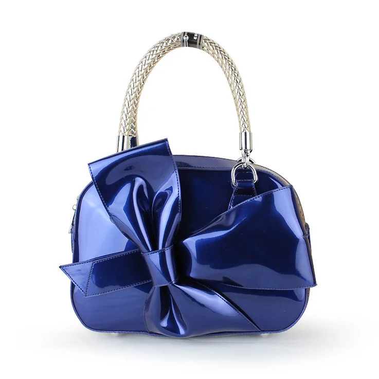 navy blue patent leather handbag