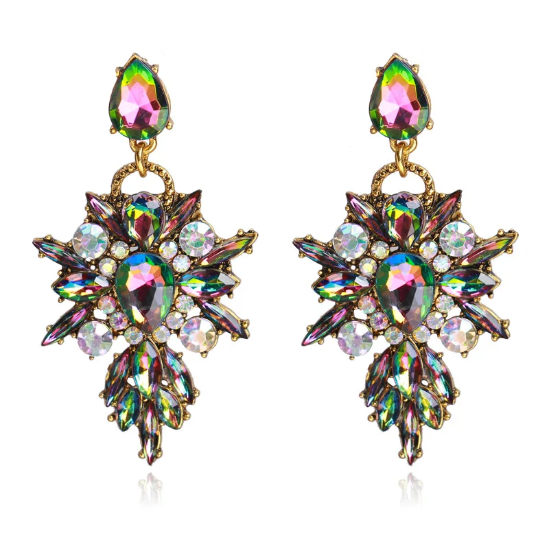 

multi color vintage statement rhinestone chandelier earring for women, Picture