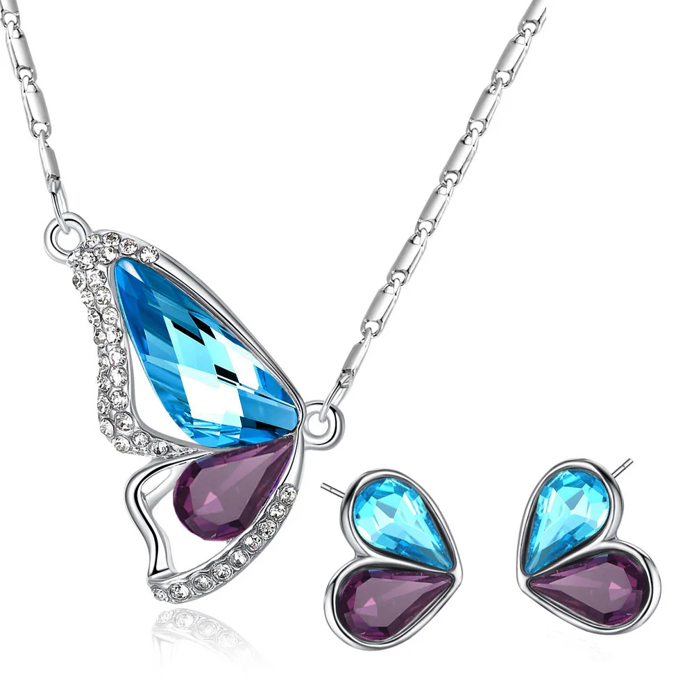 

2017 new fashion Austrian Crystal butterfly necklace earrings Jewelry Sets