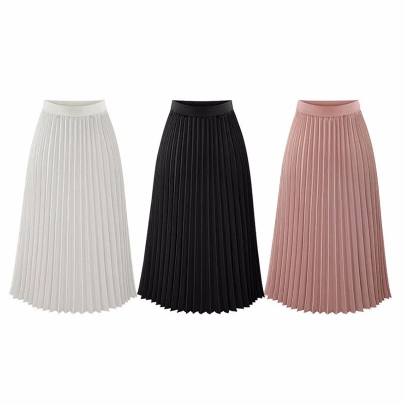 

ER955#-30 Women Elastic High Waist Slim Skirt Female Vintage summer new chiffon half skirt pleated skirt elastic high waist 15%