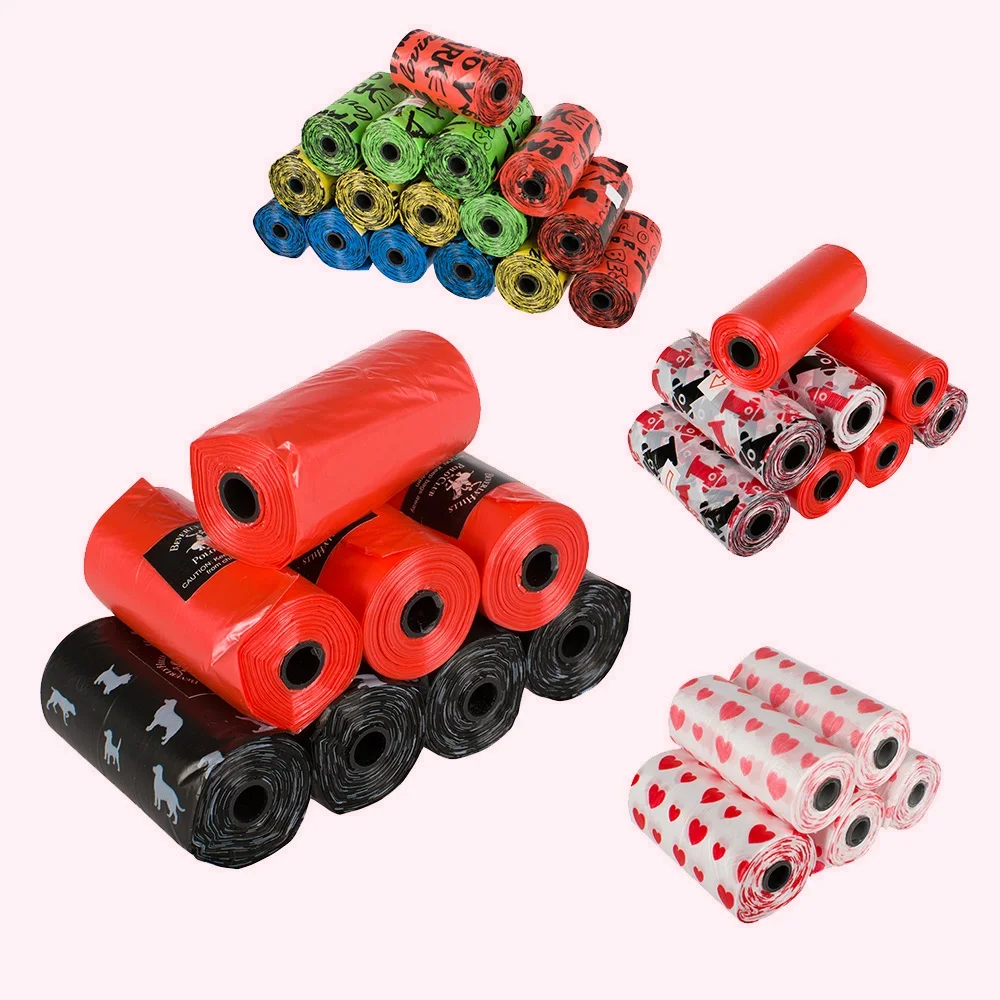 Biodegradable Eco Friendly Custom Printed Black Thick Doggy Pet Product Eco-friendly plastic Waste roll Dog Poo Poop Bags