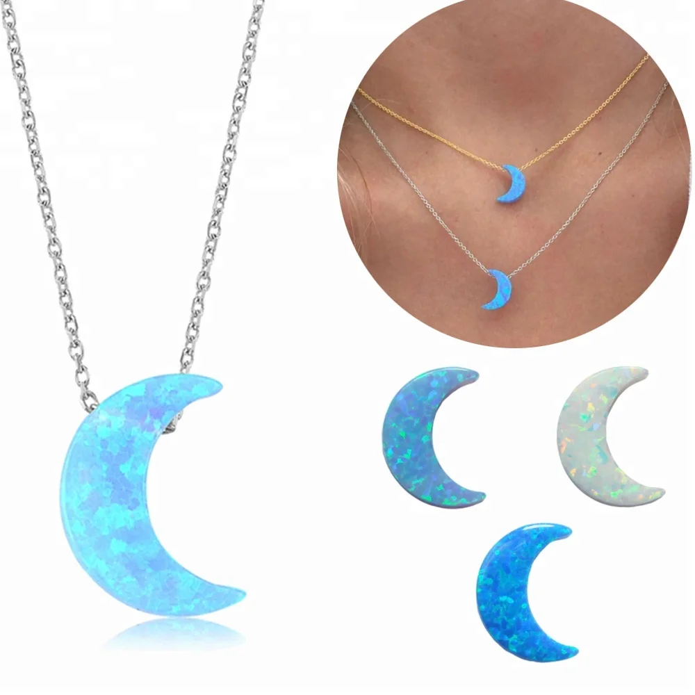 

Popular Simple Design Necklace For Girls Silver 925 Moon Necklace Opal, Silver/gold;see opal color chart