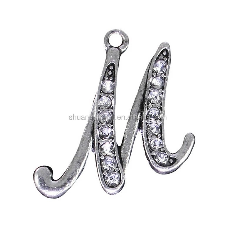 

Jewelry Making Charms Fashion Rhinestone Letter M Initial Metal Pendants
