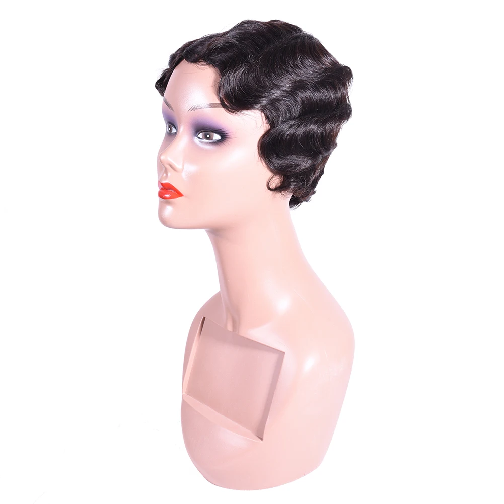 

Short Finger Wave Wig Human Hair Wigs Mommy Hair Wigs for Black Women