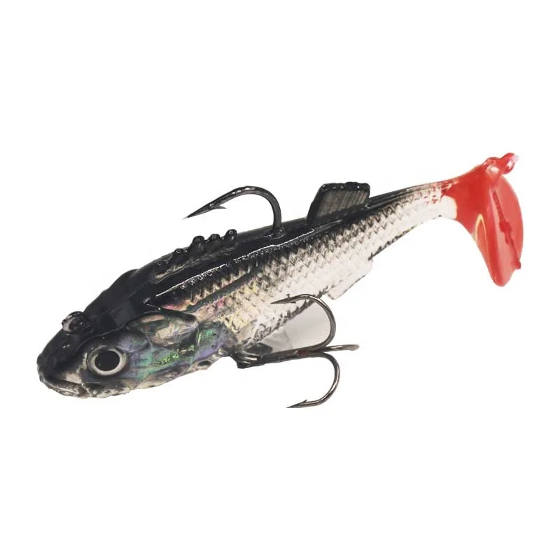 

8cm 16g luminous Soft Bait Lead Jig Fishing Lure Soft Lead Fish T Shape Tail with 2 Hooks Fly Fishing Lure
