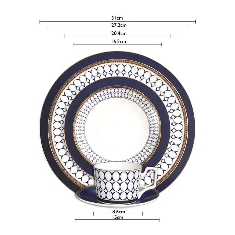 

New Design Ceramic Dinner Set, Home or Hotel Bone China Dishes Plates, Dark blue