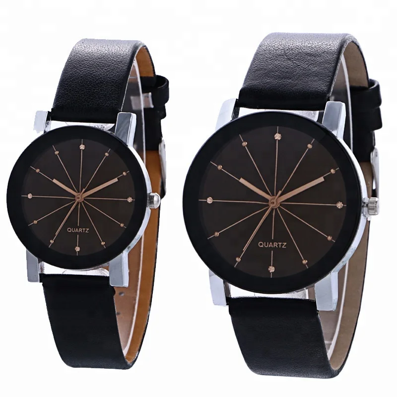 

Wholesale sale quality one dollar leather couples wrist watches, Black/ brown