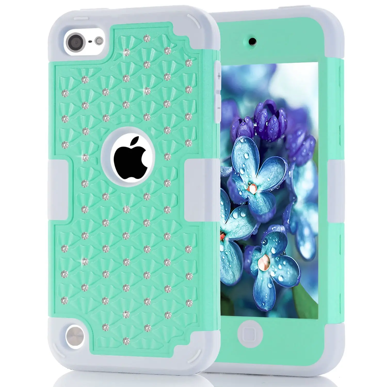 iPod Touch 6th Generation Case,Lantier 3 Layers Verge Hybrid Soft Silicone Hard Plastic TUFF Triple Quakeproof Drop Resistance Protective Case Cover with Stylus Color Waves//Mint Green