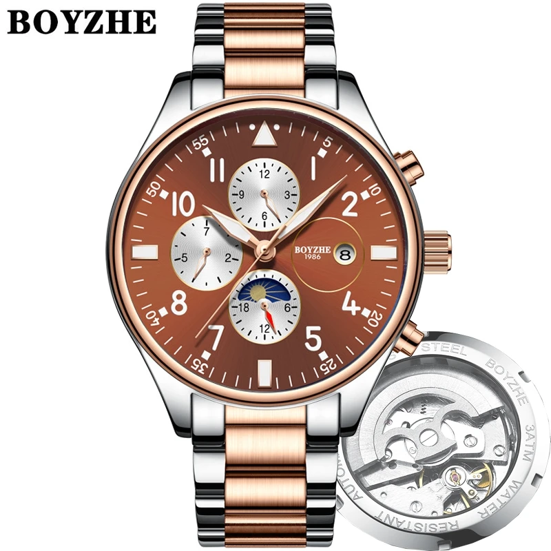 

BOYZHE brand top luxury elegant skeleton automatic mechanical fashion business men's watch