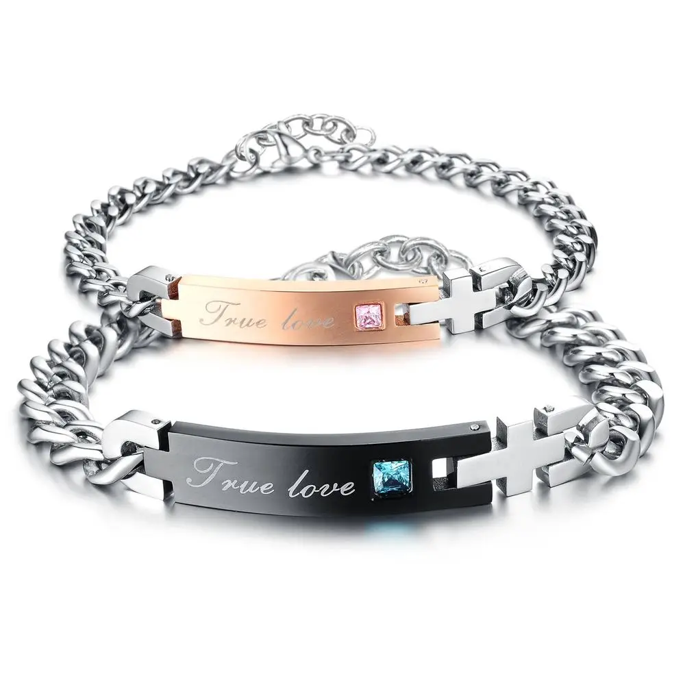 

Couple Bracelet Lovers Classic ID Bracelet of stainless steel bracelets Lovers For Women Men Valentine Gift
