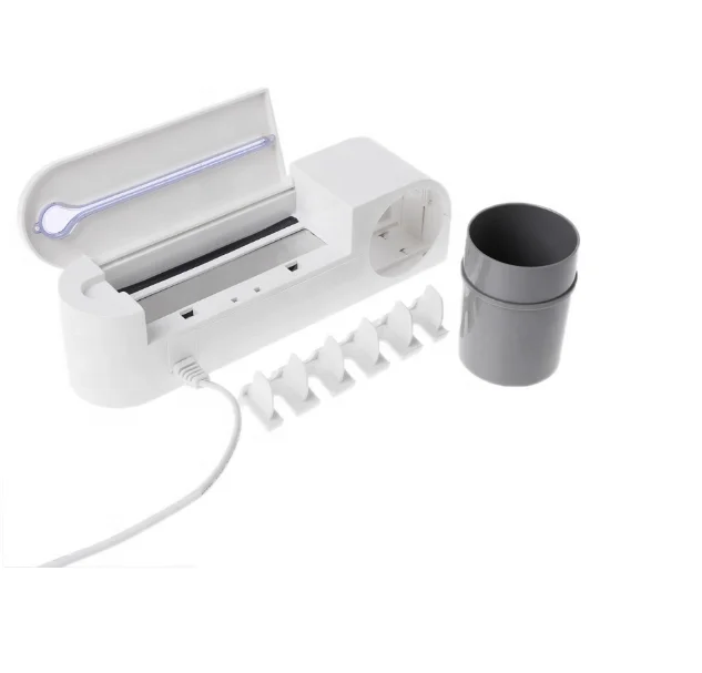 

UV Sterilizer Toothbrush Holder Cleaner & Automatic Toothpaste Dispenser, White+gray