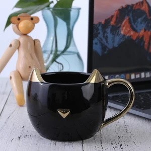 Cute Gold Ceramic Mug 3D Cat Ears 301-400ml Coffee Cup Milk & Tea Home Water Storage Office Cups Porcelain Mugs Drinking
